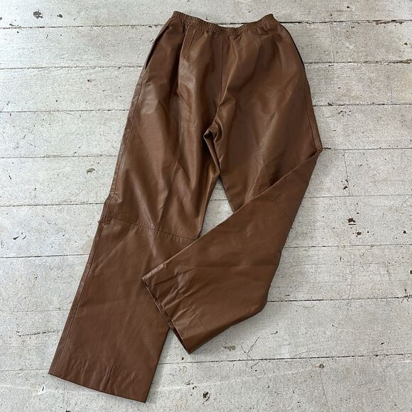 Vintage 80s Genuine Leather Brown Trouser Straight Leg - Picture 4 of 6